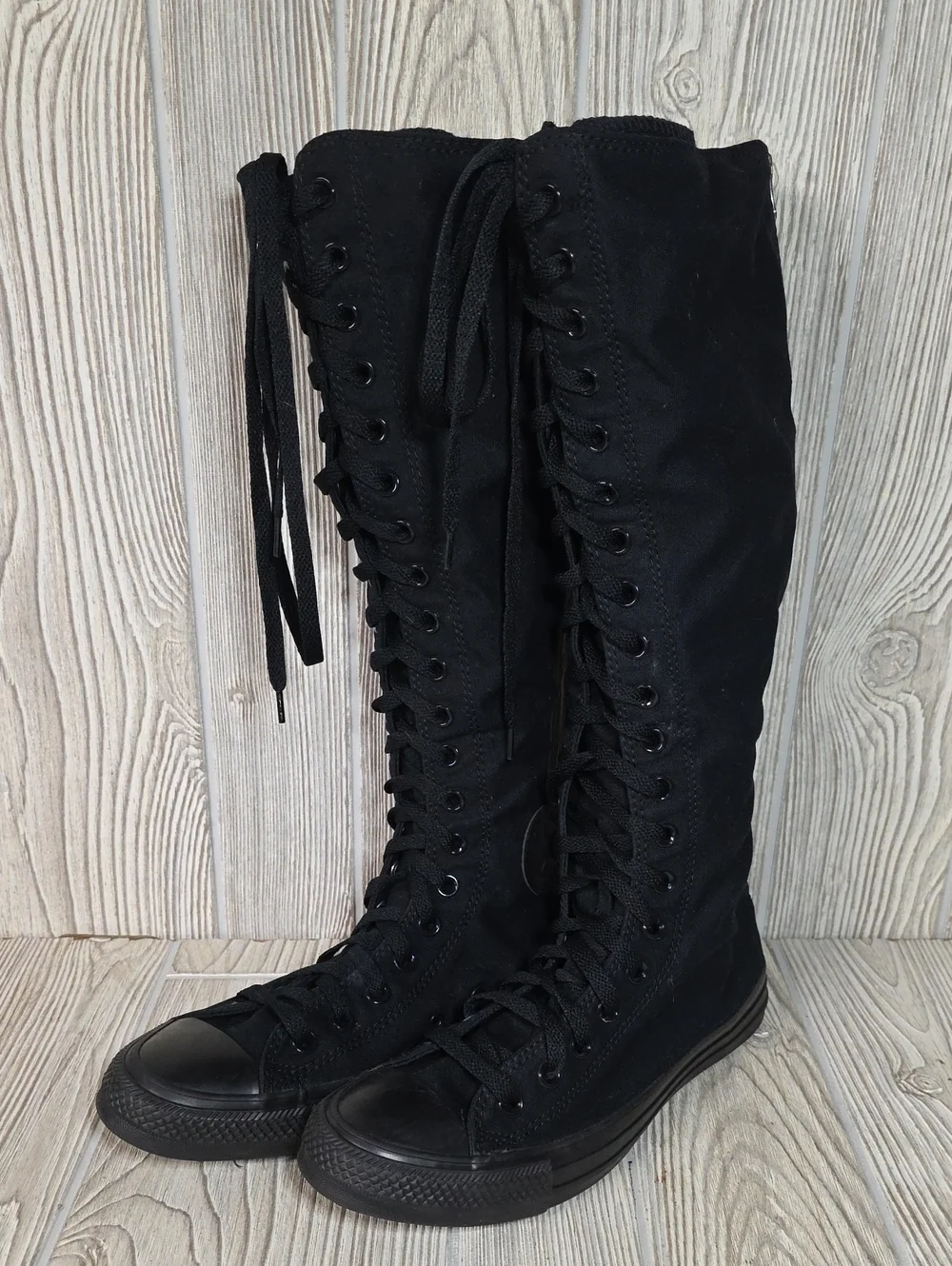 Converse All Star XX-Hi Boots Triple Black Knee High Lace Up Canvas Sneakers
